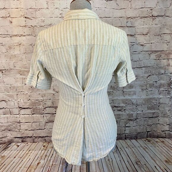 Elizabeth and James Womens Tan Striped Linen Top Button Down Shirt Tan Size XS - Picture 5 of 9